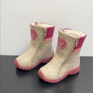 KOTOFEY WOOL WINTER BOOTS little kids toddler size US7 or EU23 pink beige zipper